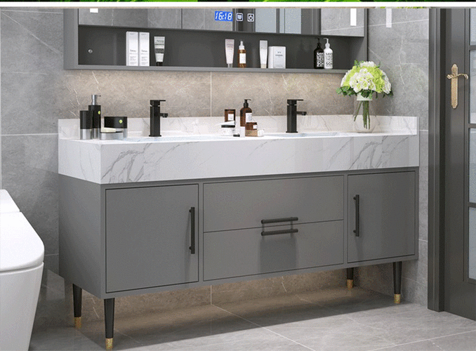 惠达双台盆浴室柜落地现代简约岩板双盆浴室柜组合落地智能轻奢洗脸盆