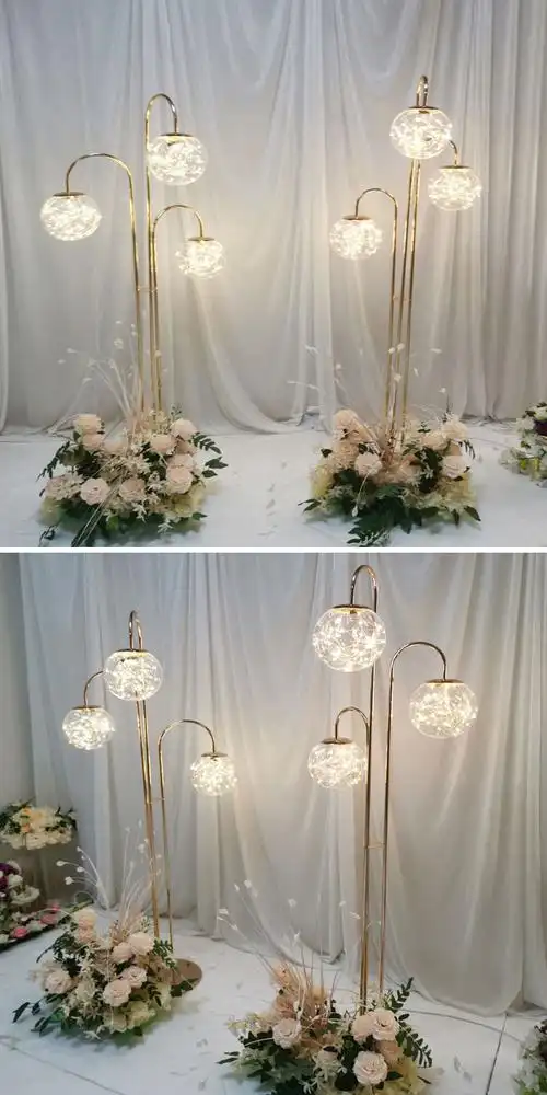 新款婚庆道具路引灯三头冰条水晶铁艺路引架婚礼舞台金色路引装饰