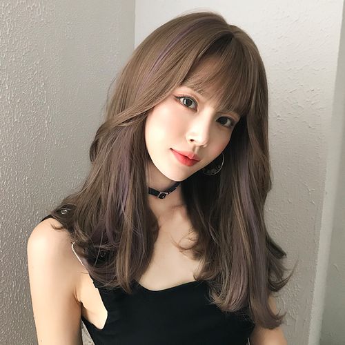 假发女长发自然假发套挑染全头套逼真空气刘海齐肩发挂耳染锁骨发