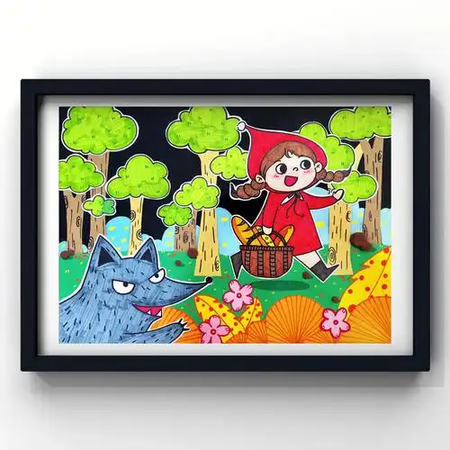 创意美术绘本拼贴画小红帽
