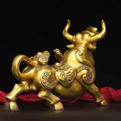 纯铜吉祥牛福财牛老黄牛吉祥如意客厅玄关电视柜家居摆件工艺礼品
