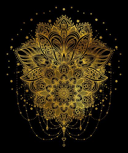 荷花莲花禅意曼陀罗瑜伽坐禅图案diy描金手绘画稿佛教图腾装饰画