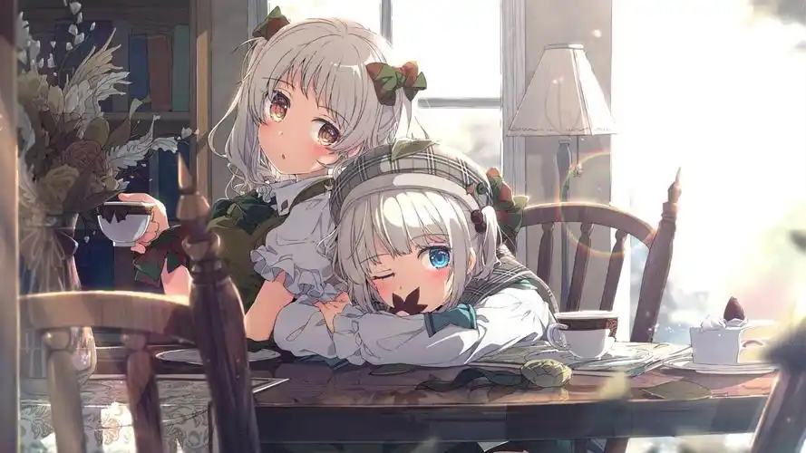 卡通人物 二次元 姐妹 下午茶 动漫卡通壁纸