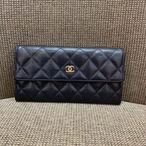chanel香奈儿黑金cf荔枝纹长款钱包