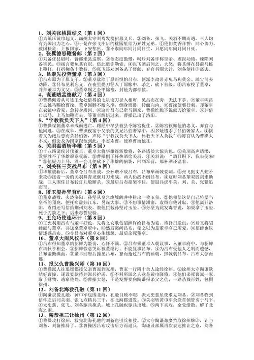 三国演义每回重点情节概括前50回