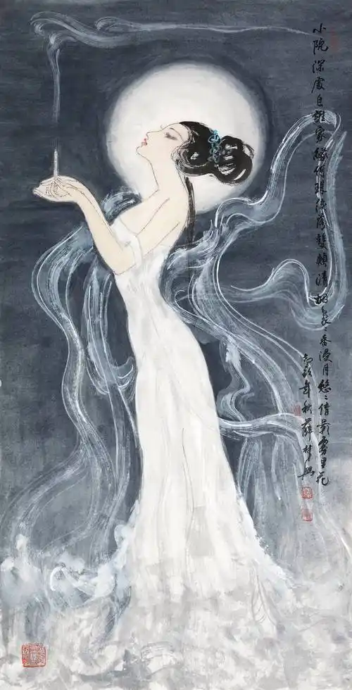 著名画家薛林兴四大美女系列数字藏品首发数藏中国_画作_貂蝉拜月