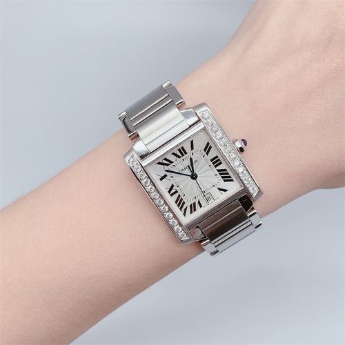 【二手95新】卡地亚女表坦克系列自动机械后镶钻日历36.5*28.