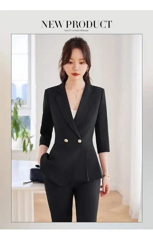 高级感灰色西服套装女夏季薄款通勤职业正装工作服七分袖修身西