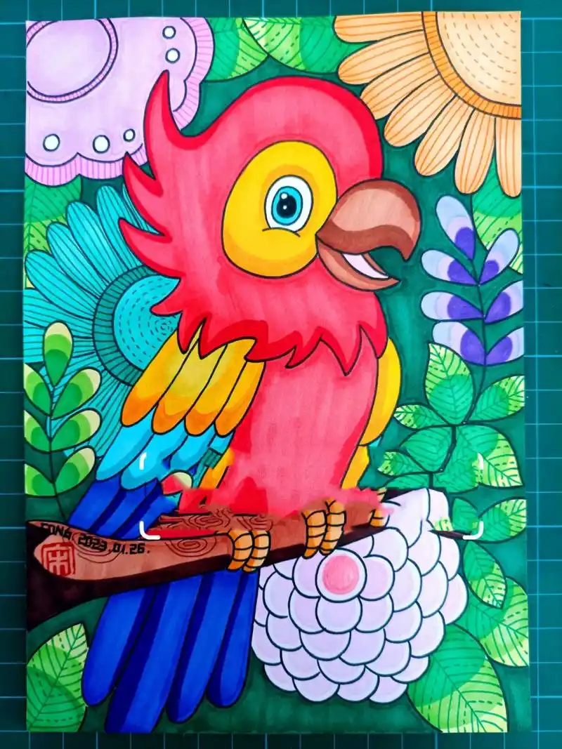 《鹦鹉》可爱 马克笔画儿童画-216鹦鹉