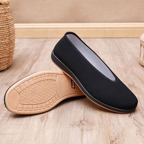 正宗老北京布鞋男款夏季透气舒适一脚蹬套脚圆口中老年黑色爸爸鞋