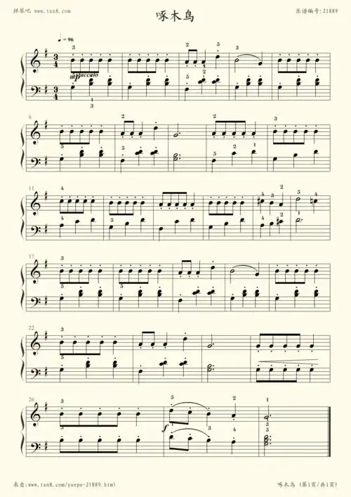 钢琴谱25啄木鸟约翰汤普森现代钢琴教程1大汤1