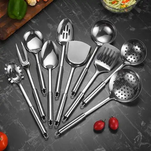 不锈钢厨具锅铲 烹饪漏勺圆管铲子煎铲饭勺汤勺厨房用具套装礼品