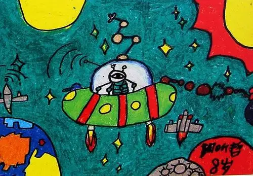 四年级本周完成:神秘的太空儿童画