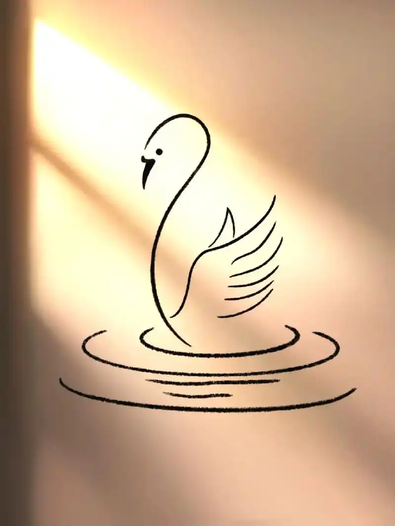 挑战100个简笔画第四十四天.今天来画一个黑白线条小天鹅,很 - 抖音