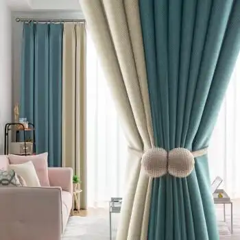 遮光窗帘北欧简约卧室客厅轻奢飘窗拼色遮阳布2020年新款现代2021蓝绿