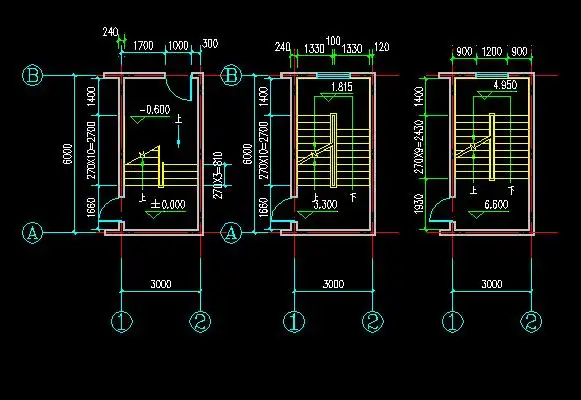 请专业人士帮我画出楼梯图.一定要专业.平面图,立面图