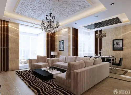 130平米房子雕花吊顶装修设计图片大全