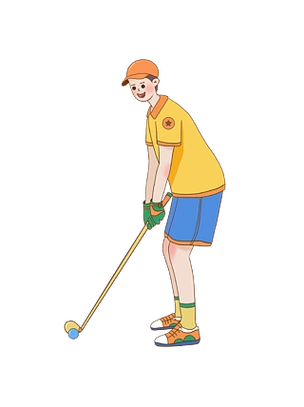 高清手绘春季人物户外运动娱乐高尔夫球