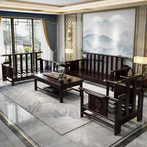 和谐家园实木沙发组合新中式客厅木质家具禅意古典中国风布艺沙发