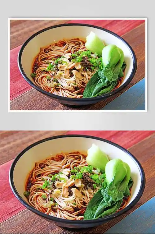 青菜红油肉酱重庆小面摄影图