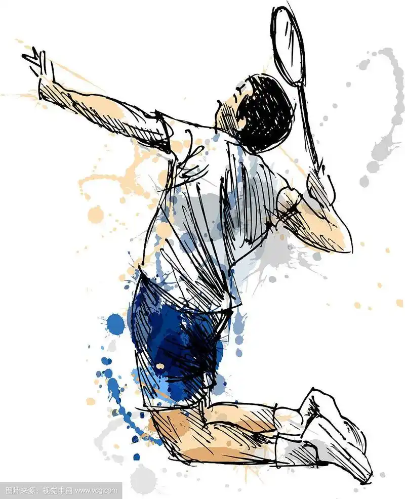 彩色手绘羽毛球运动员