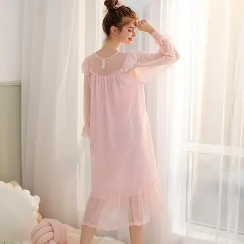 芬腾睡裙女夏纯棉中短短袖性感蕾丝韩版甜美公主睡裙