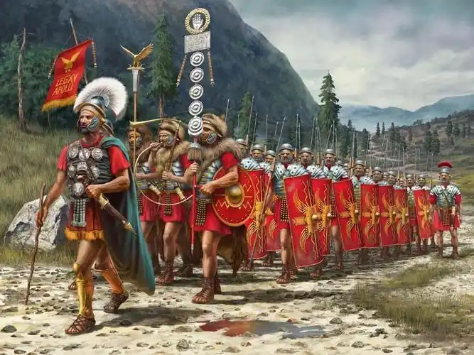 上图:一队行军的罗马士兵.