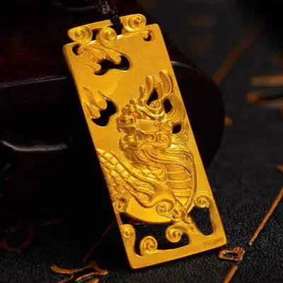 金足金足金黄金纯金吊坠麒麟项链古法颈饰