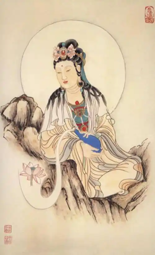 工笔观世音菩萨宝相白描加彩图珍藏版