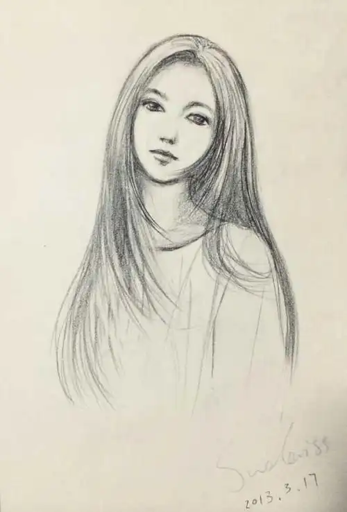 女生自画像简笔画马尾