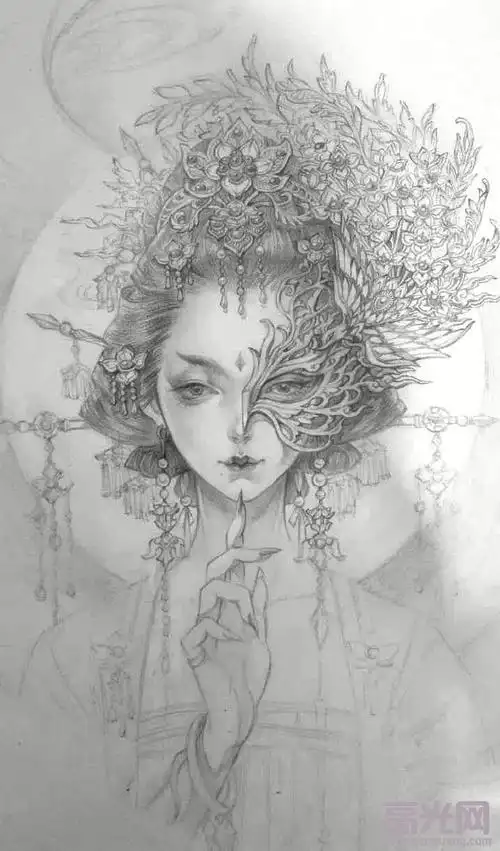 画古风人物线稿的步骤古戈力半面妆画法图文详解