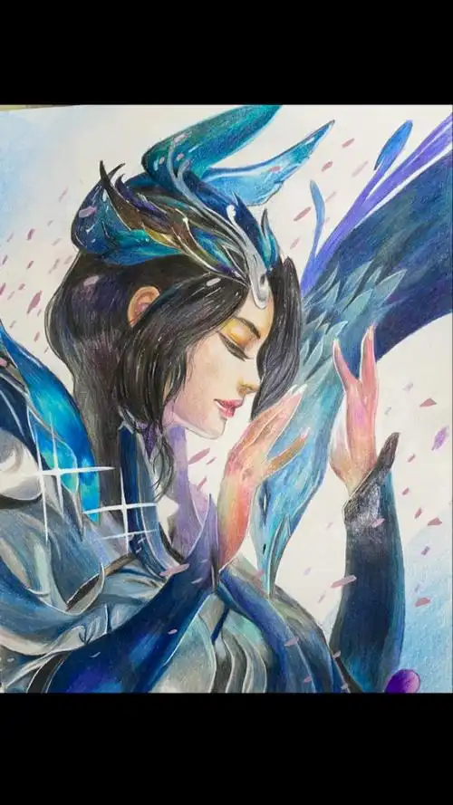 好久不用的彩铅也应该盘一盘了#王者荣耀#彩铅手绘#虞姬#绘画