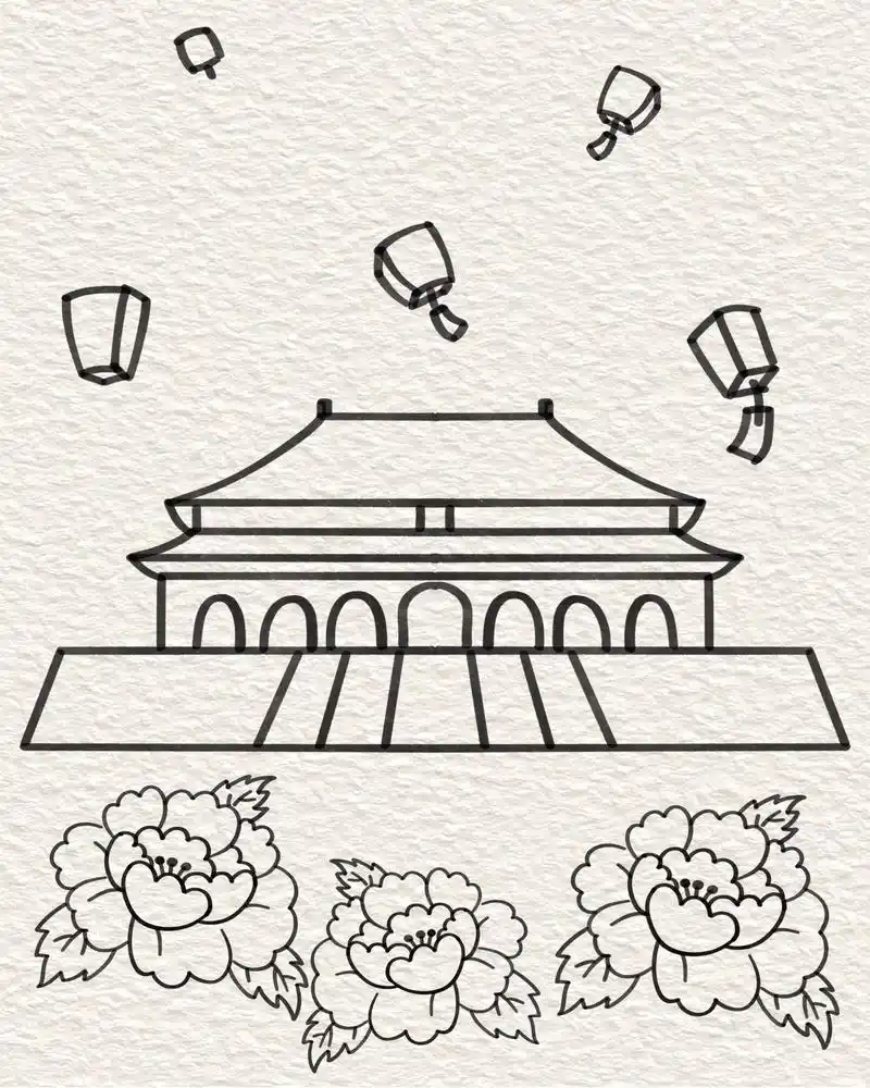 国庆中秋双节同庆故宫简笔画#国庆 #中秋 #简笔画 #一学就 - 抖音
