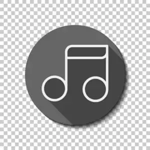 简单的音乐音符. 线性图标薄轮廓. 平图标长阴影圈透明网格.