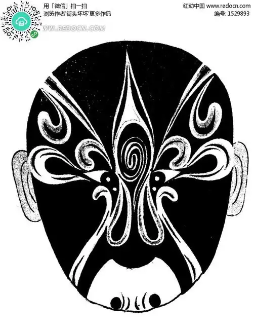 传统黑白京剧脸谱矢量素材