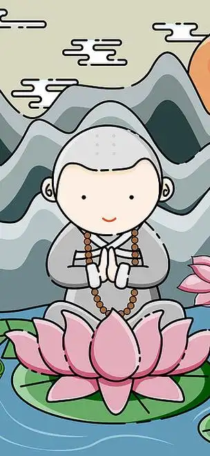 mbe和尚念经莲花座卡通可爱矢量插画q版
