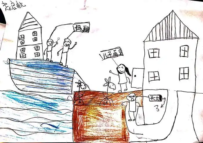 在跟妈妈说再见,妈妈也微笑出门跟他们告别,而爸爸通过地下通道去看