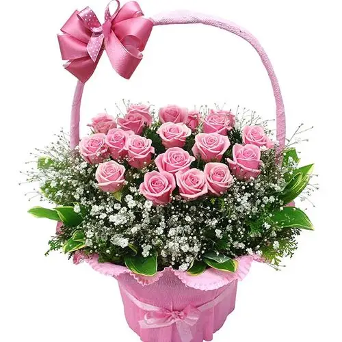 祝你生日快乐-19枝粉色玫瑰,满天星绿叶丰满 -全国送货上门优惠价格