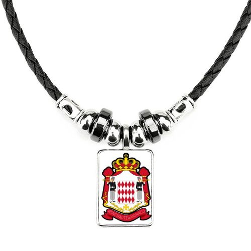 摩纳哥欧洲国徽手工皮绳项链吊坠饰品