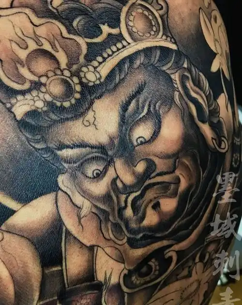 广目天王纹身图片成品背部传统鬼神纹身图案