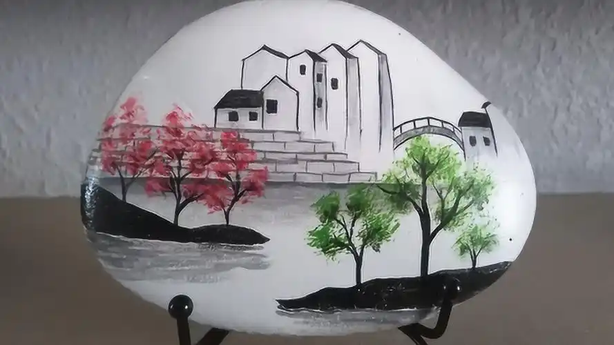 原创手绘水墨烟雨江南风景石头画详细的技法教程简单易学