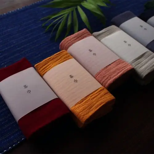 原创手工日式双层棉麻棉纱布艺茶巾茶布文艺复古素色加厚吸水易干