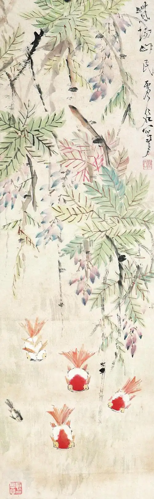 虚谷金鱼镜片纸本作品欣赏