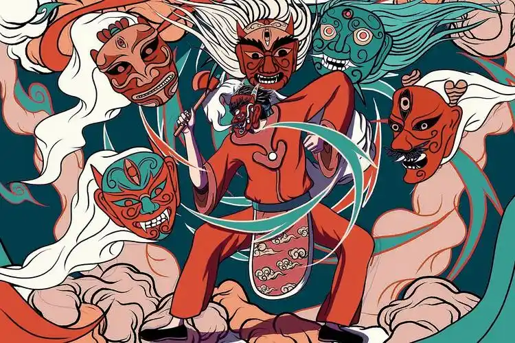 湛江傩舞原创插画