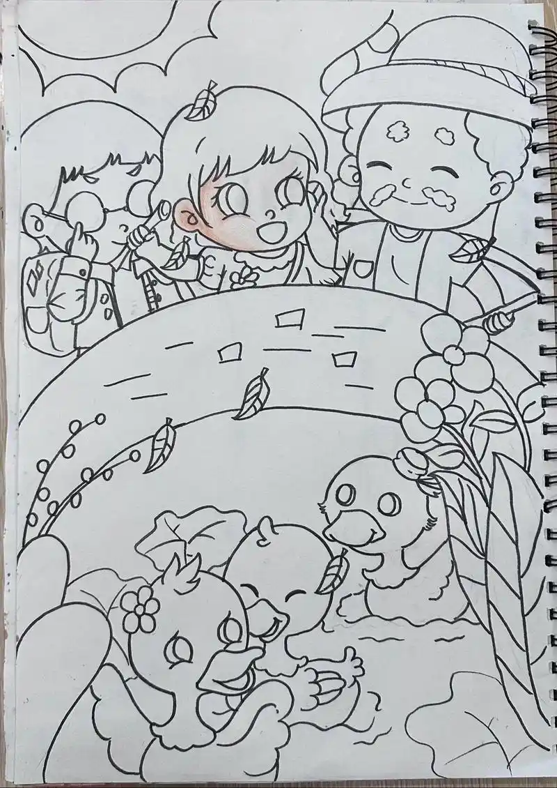 幼师主题画 #数鸭子#手绘 - 抖音