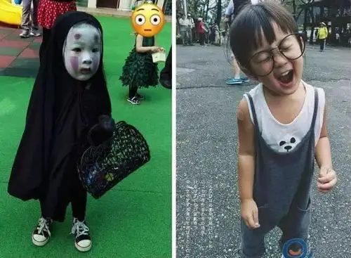 小女孩cos无脸男吓哭小伙伴 卸妆竟是大眼萌