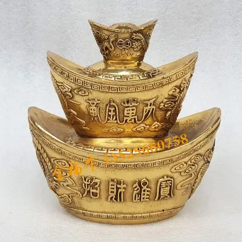 风水铜器纯铜金元宝摆件三层龙凤元宝黄金万两招财进宝家居装饰品