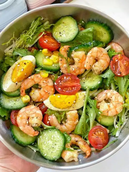 巨掉秤又好吃虾仁蔬菜沙拉75附零失误油醋汁