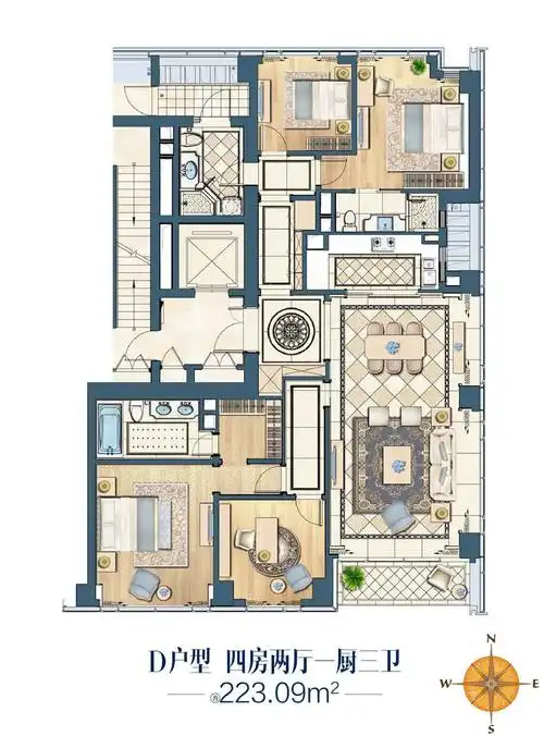 融创滨江壹号院户型图 d户型 223.09㎡