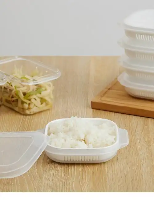 方形米饭分装盒可微波冷冻冰箱保鲜盒分装带蒸盘便当盒蒸饭盒